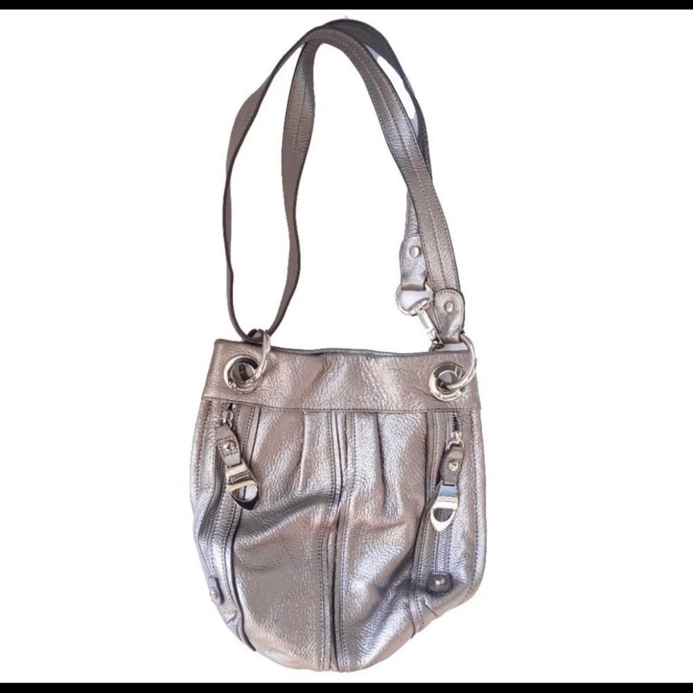 B Makowsky Silver Leather Handbag Purse